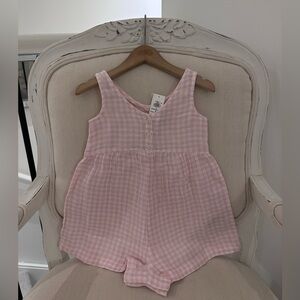 🤍 2T Pink Gingham Toddler Girls Cotton Summer Romper NWT